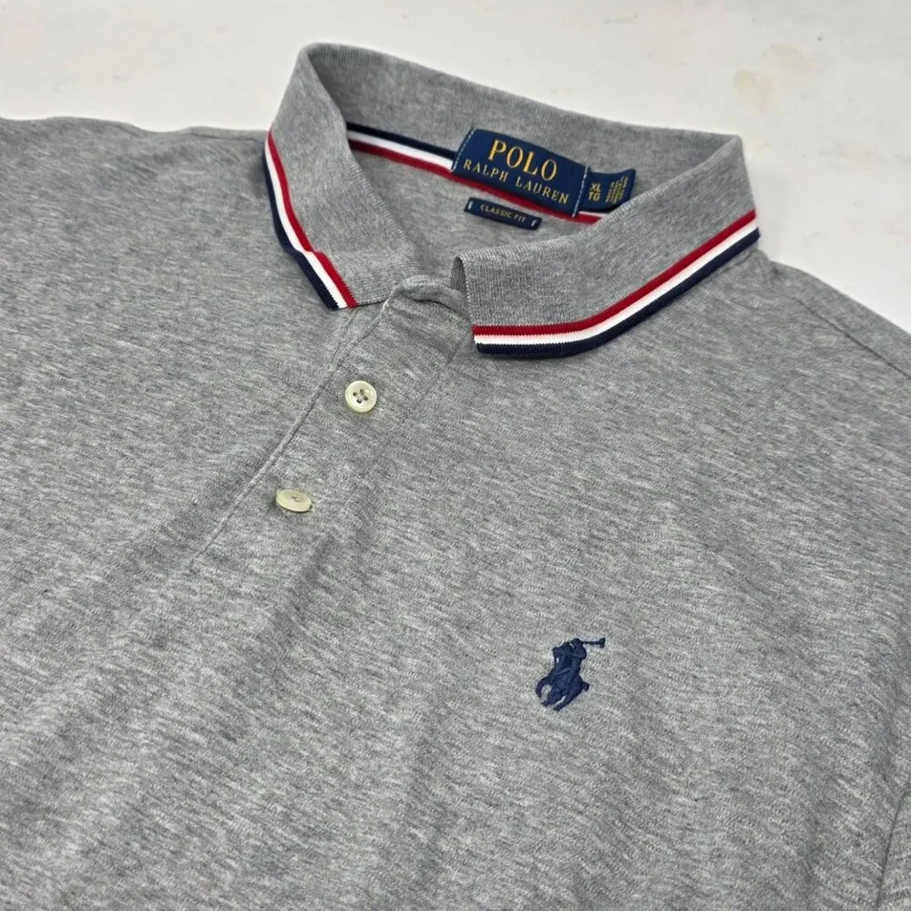 Polo Ralph Lauren Heather Gray Short Sleeve Stripe Polo Shirt Classic Soft XL